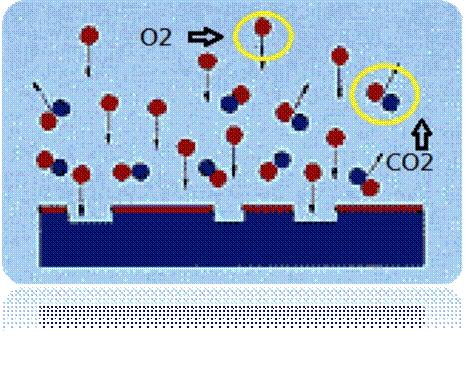 图二為已被电离化的气体分子团（Plasma）对被处理材料的分子团进行撞击及反应。