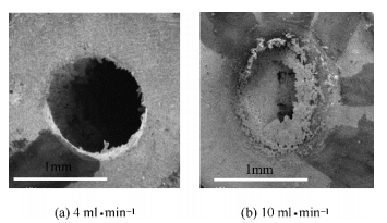 不同流量下微通道管路出口的SEM图